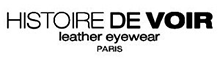 The image shows a close-up of a textured leather eyewear advertisement with French words  Histoire de l oeil  and  Paris .